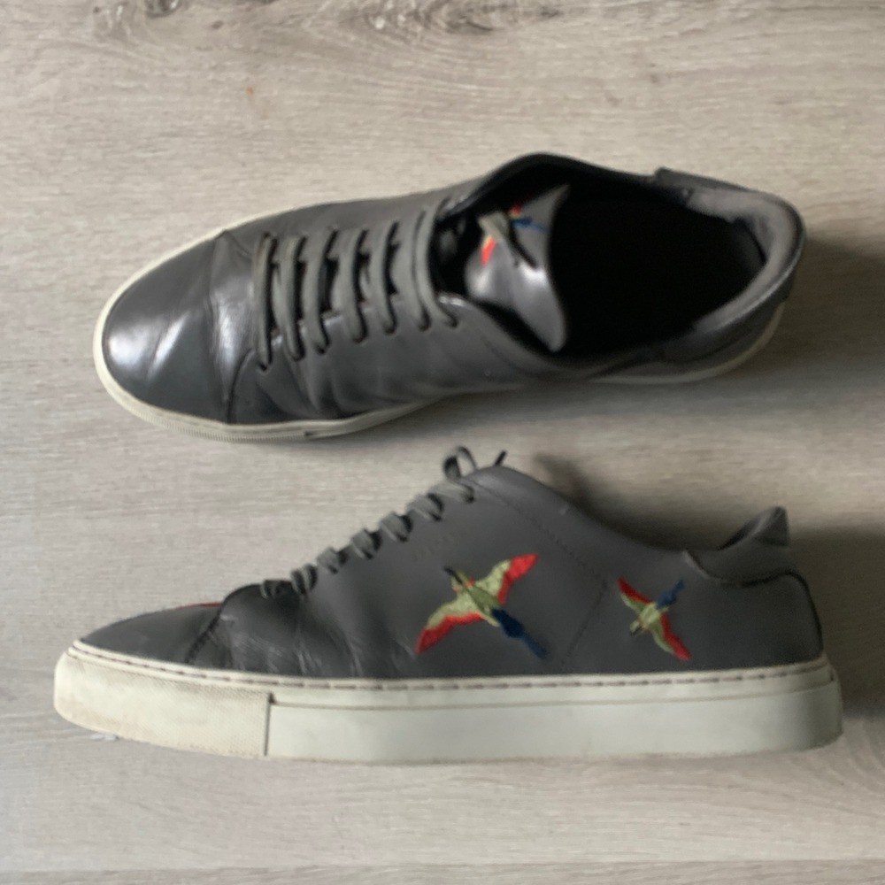 Axel Arigato Clean 90 Grey Leather Bird Embroidered Sneakers Mens Low Top 10.5